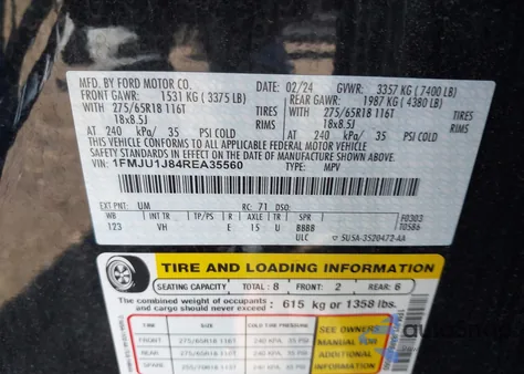 2024 Ford Expedition Xlt из США, поврежденный, VIN 1FMJU1J84REA35560